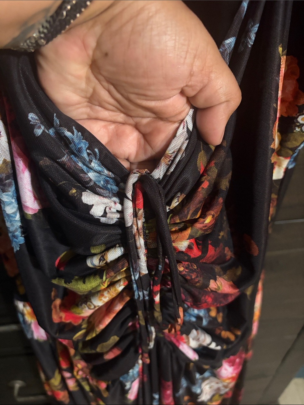 Blackmilk Dark Floral Midi Dress with Ruched Front. #EUC - Picture 3 of 6